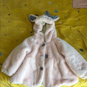 Cozy Pink and Gray Puffer with Playful Hood Ears